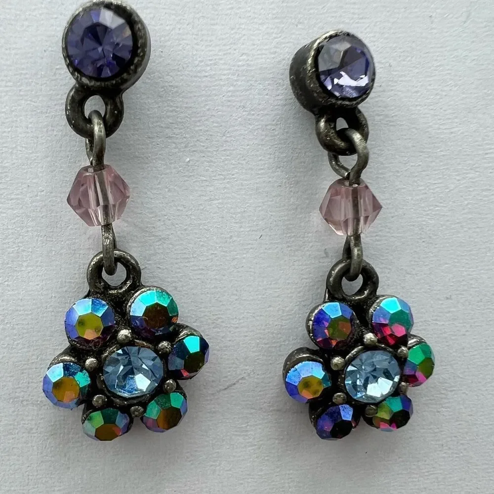 Purple Crystal Flower Drop Earrings